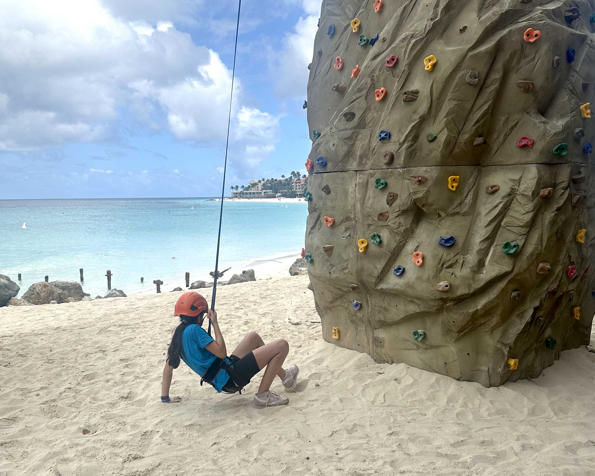 a person on a rock climbing wall