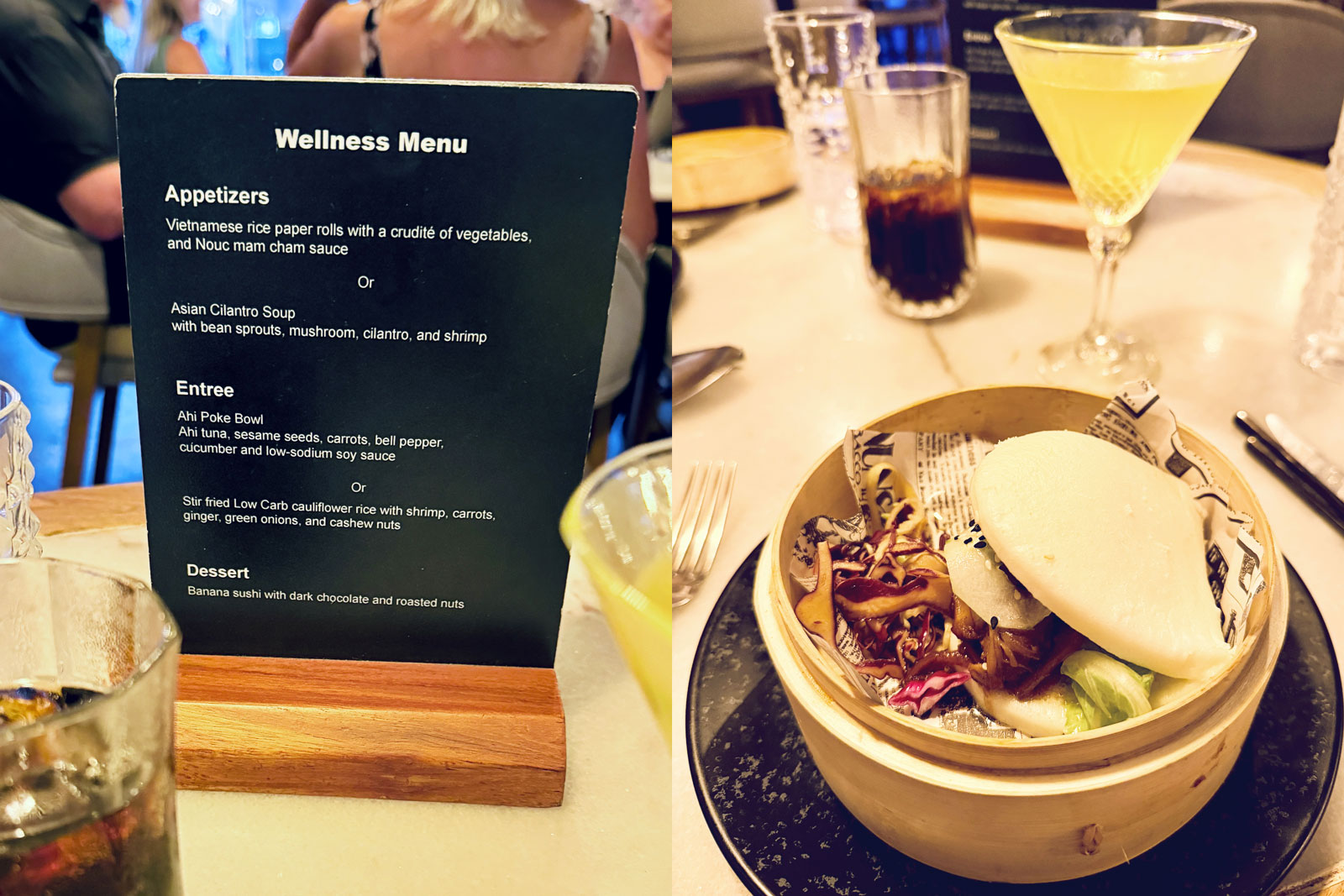 a menu and a bowl of food
