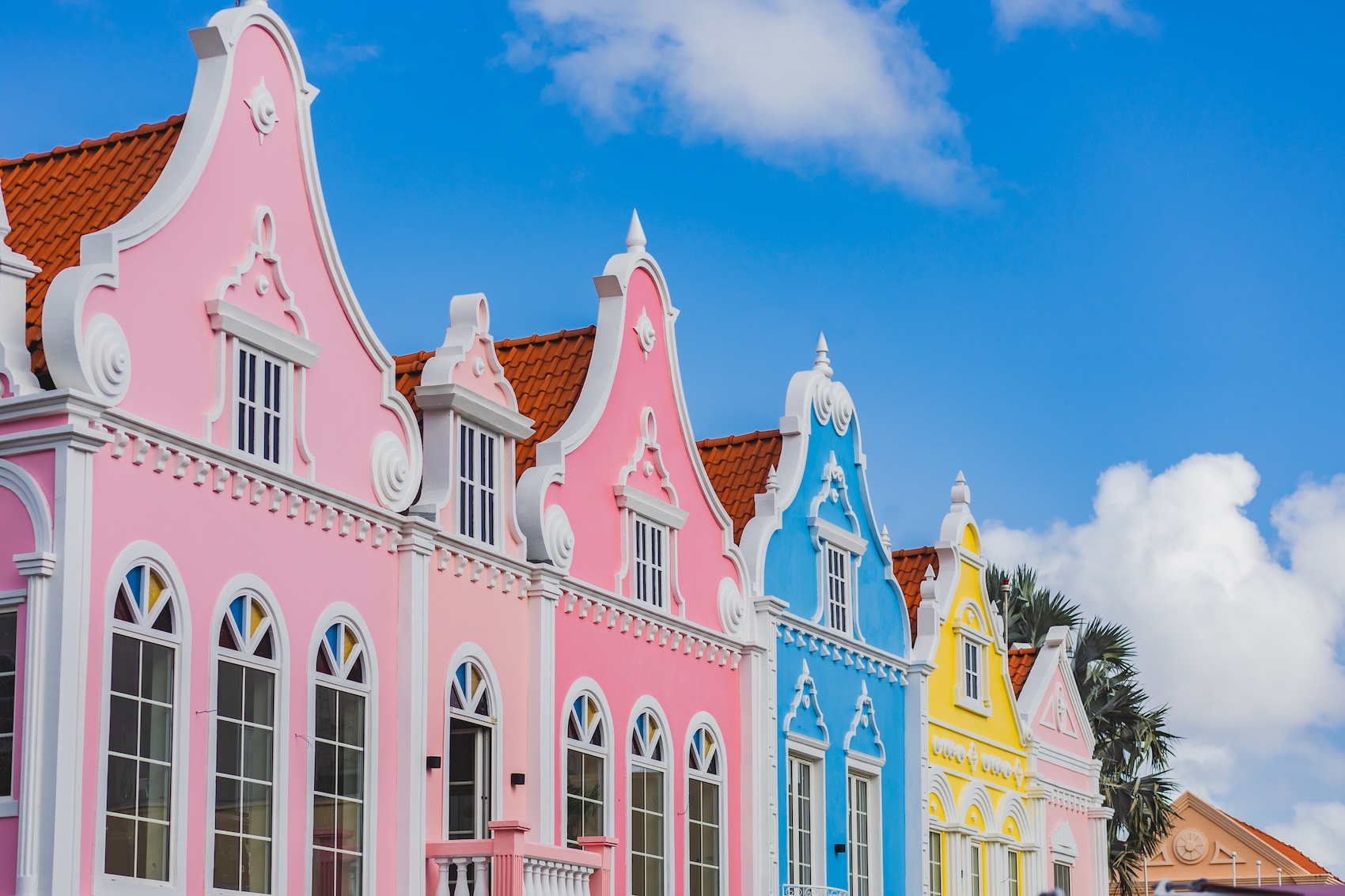 A view of Dutch-style architechture in downtown Oranjestad, Aruba